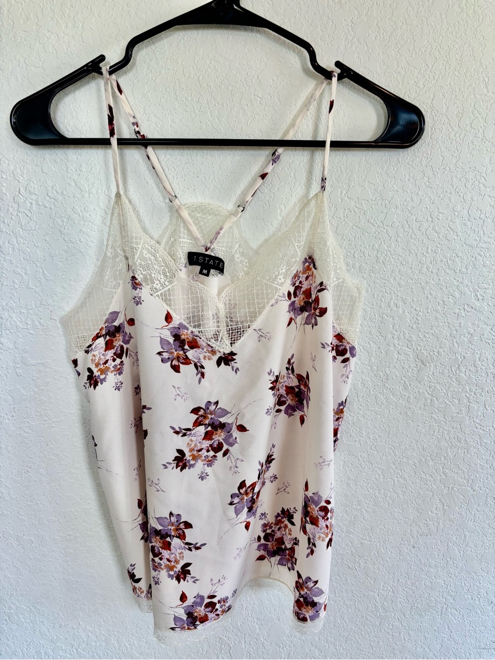 1. State Cream Floral Lace-Trim Crossback Cami